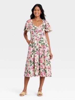 a new day Floral Midi Dress in Pink and Green